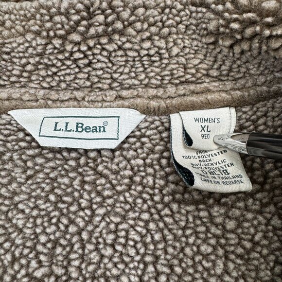 LL Bean Womens Light Brown Coat Button Up Jacket Sherpa Lining High Neck Sz XL - Picture 11 of 16